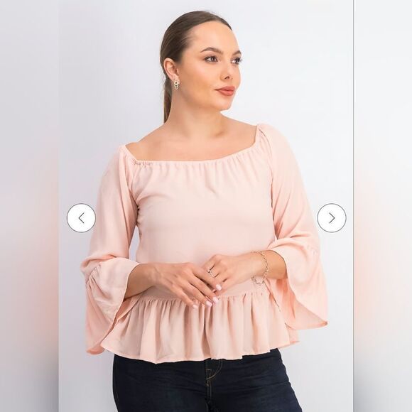 Bar lll Pink Off The Shoulder Ruffle Sleeve Blouse - Picture 1 of 8